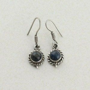 Sterling Silver Black Cats Eye Quartz Earrings Dangle Drop Earrings
